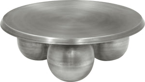 Meridian Furniture Globus Sculptural Iron Round Coffee Table with Triple Sphere Base for Modern Living Rooms Silver 225Silver-CT