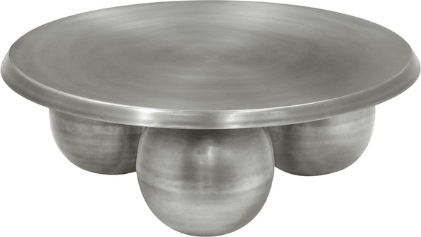 Meridian Furniture Globus Sculptural Iron Round Coffee Table with Triple Sphere Base for Modern Living Rooms Silver 225Silver-CT