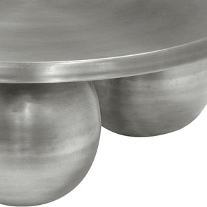 Meridian Furniture Globus Sculptural Iron Round Coffee Table with Triple Sphere Base for Modern Living Rooms Silver 225Silver-CT