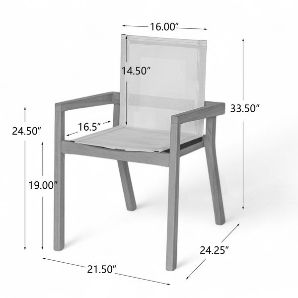English Elm Christopher Knight Home® - BELFAST Teak Frame Outdoor Dining Chairs Set of 2 — Beige Mesh Comfort, Durable Weather-Resistant Design N762P240699A