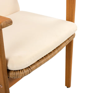 English Elm Christopher Knight Home® - Outdoor Dining Chairs Set of 2 with Acacia Wood Frame and Brown PE Wicker, Waterproof Cushions, 400lb Capacity Teak+ Beige N779P280043B