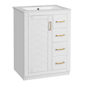 English Elm 24" Modern Bathroom Vanity With Integrated Sink, Soft-Close Drawers, Stylish Gold Hardware Finish N710P341038K