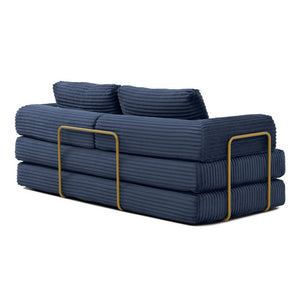 English Elm Convertible Floor Sofa Futon with Corduroy Upholstery for Living Room Lounging and Sleeping Blue W1117P434731