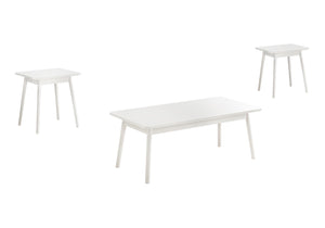 English Elm Table Set 3 Piece Mid Century Modern White Laminate with Tapered Wood Legs Living Room B2710P461901