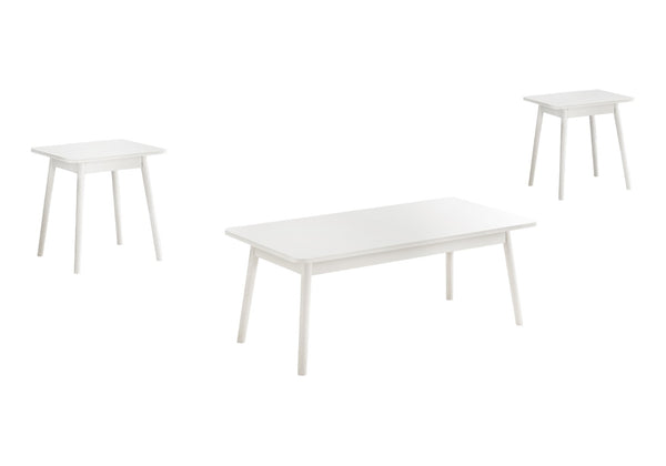English Elm Table Set 3 Piece Mid Century Modern White Laminate with Tapered Wood Legs Living Room B2710P461901