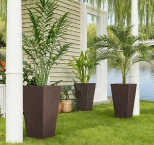English Elm Outdoor Tall Rattan Style Column Planters Set of 3 Uv Resistant Pp with Drainage T3971P423342
