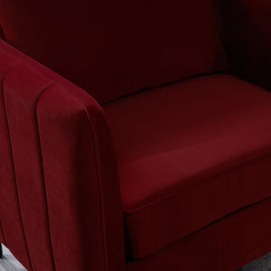English Elm Accent Velvet Armchair Mid-century Modern Plush Seat with Metal Legs for Any Room Wine Red W3244P327125