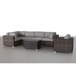 English Elm Pre-Assembled 7-Piece Rattan Sectional Set — No-Assembly Wicker Patio Sofa with Plush Cushions, Durable Weatherproof Design B120S00043