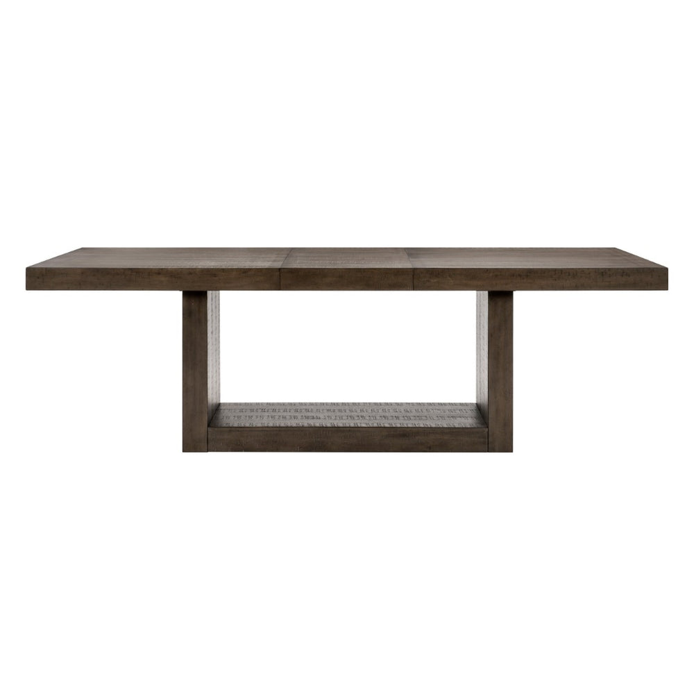 English Elm Contemporary Acacia Veneer Extendable Dining Set with Upholstered Fan-stitched Side Chairs B011S01602
