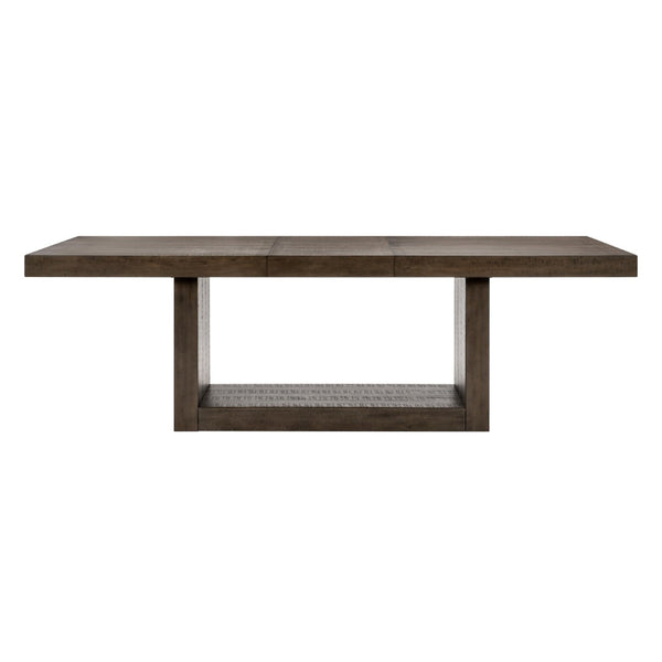 English Elm Contemporary Acacia Veneer Extendable Dining Set with Six Upholstered Gray Fabric Chairs B011S01603
