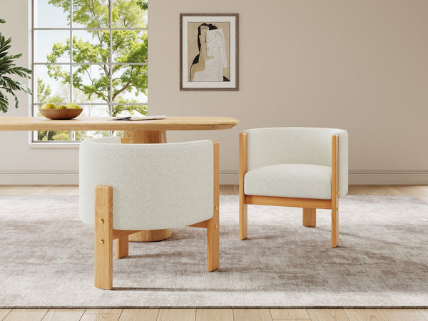 English Elm Christopher Knight Home® - Upholstered Natural Rubber Wood Dining Chairs Set of 2 with White Boucle, Modern Armchairs, 225lbCapacity N779P341538W