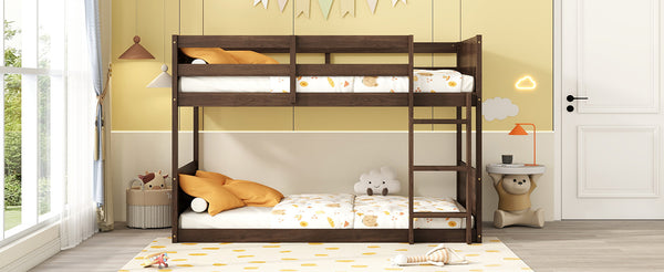 English Elm Twin Twin over Twin Floor Bunk Bed with Rustic Panel Headboards, Solid Rubberwood Frame, Space-Saving Design Antique Dark Oak W504P263818