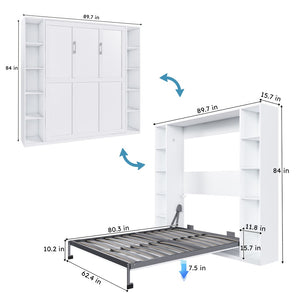 English Elm Queen Murphy Bed Foldable Wall Unit with Side Cabinets and Solid Wood Slat Support W509S00152