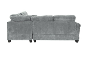 English Elm 4pc Corduroy Sectional Sofa Set with Ottoman Corner Wedge and Low-profile Modern Legs Fog B011S02224