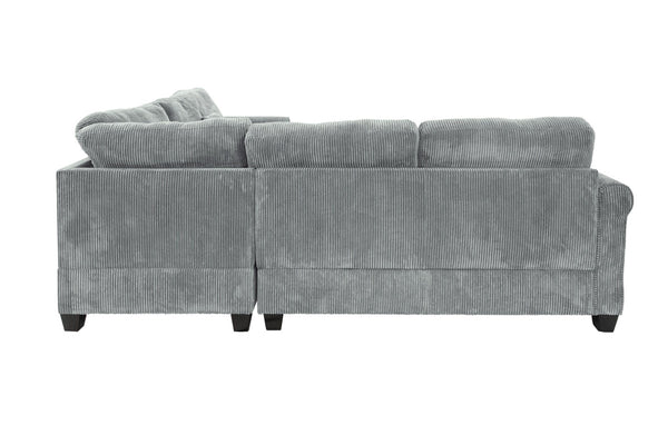 English Elm 4pc Corduroy Sectional Sofa Set with Ottoman Corner Wedge and Low-profile Modern Legs Fog B011S02224