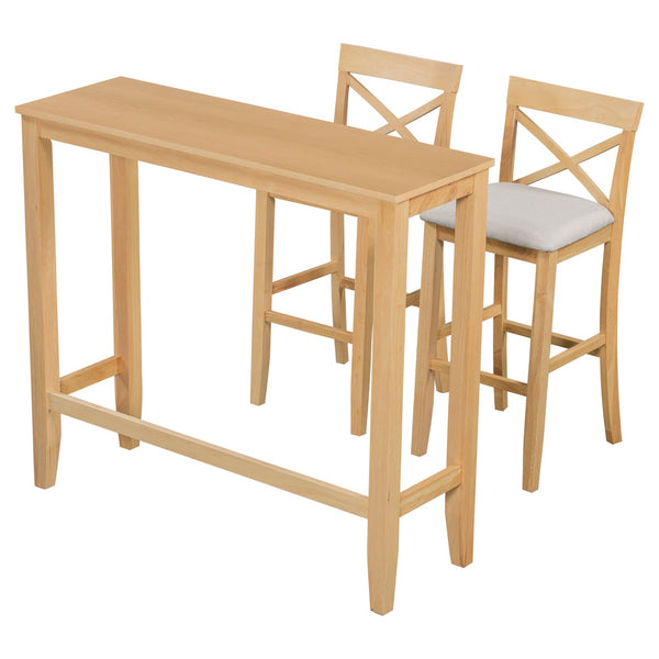 English Elm TOPMAX Farmhouse 48" Rectangular Wood Bar Height Dining Set with 2 Cushioned Stools, Space-Saving Design Natural+Beige N717P334716N