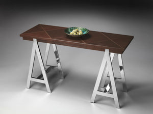 Butler Specialty Maxim Leather & Metal Console Table - Bold Geometric Design With Shimmering Stainless Steel Legs Multi,Color Leather,Mdf,Stainless Steel 2260220-butler
