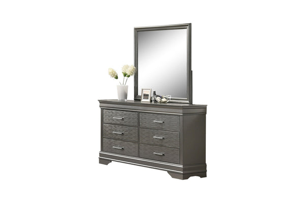 English Elm Modern Six Drawer Dresser with Curved Frame Birch Veneer Gray Finish Bedroom Storage B011P448758