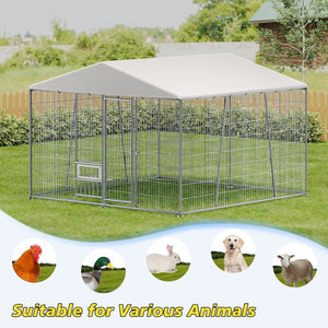 English Elm 10 X 10 Ft Heavy Gauge Steel Outdoor Dog Kennel with Pvc Roof and Feeding Basin W1820S00023