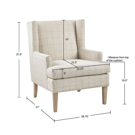 English Elm Decker Solid Wood Accent Chair with I&I Wheat Finish, Linen-Blend Upholstery, Foam Seat Cushion B03548946