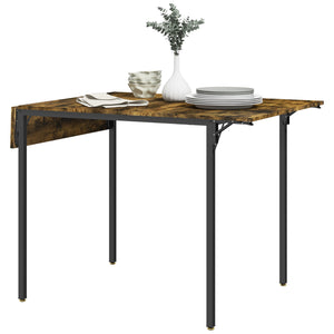 English Elm HOMCOM Rustic Brown Drop Leaf Dining Table for 2-4, Space-Saving Foldable MDF Top with Metal Frame (47.2") W2225P229201