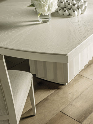 Lexington Artistica Home Sarto Dining Table - Stunning Cerused White Grey Finish With Unique Sunburst Top And Scalloped Base Light Gray Wood 2266-877c