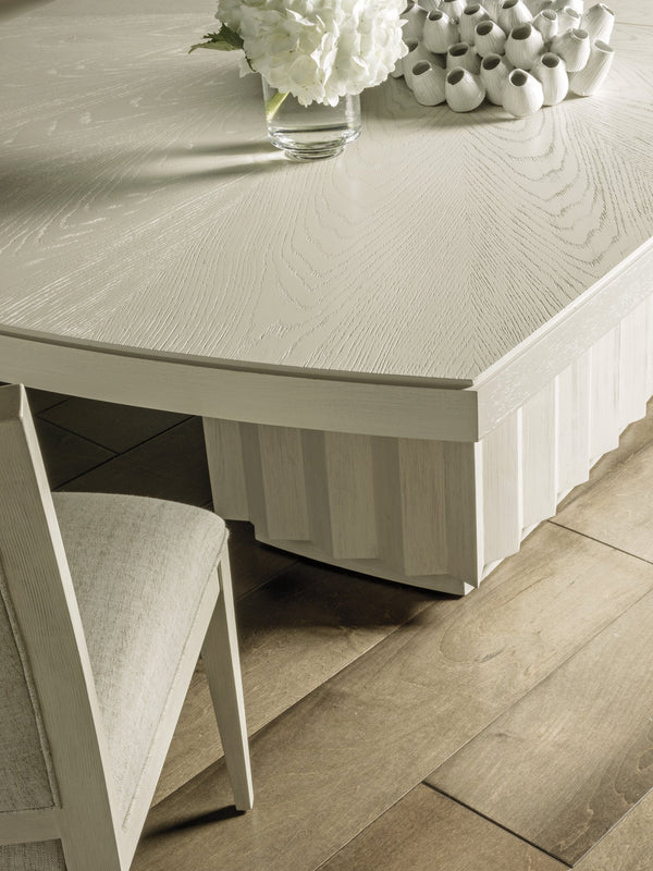 Lexington Artistica Home Sarto Dining Table - Stunning Cerused White Grey Finish With Unique Sunburst Top And Scalloped Base Light Gray Wood 2266-877c