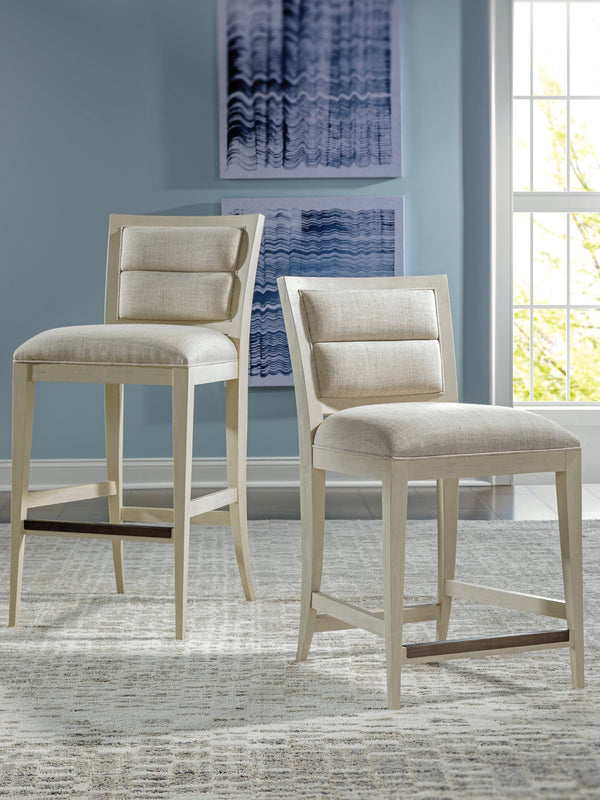 Lexington Artistica Home Stella Stylish Mid-century Bar Stool With Cerused White Gray Finish And Soft Linen Weave Upholstery Antiqued White Wood 2262-895-01