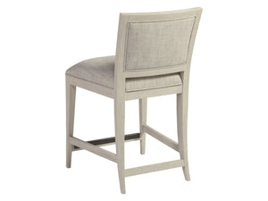 Lexington Artistica Home Stella Stylish Mid-century Bar Stool With Cerused White Gray Finish And Soft Linen Weave Upholstery Antiqued White Wood 2262-895-01