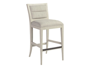 Lexington Artistica Home Stella Stylish Mid-century Bar Stool With Cerused White Gray Finish And Soft Linen Weave Upholstery Antiqued White Wood 2262-896-01