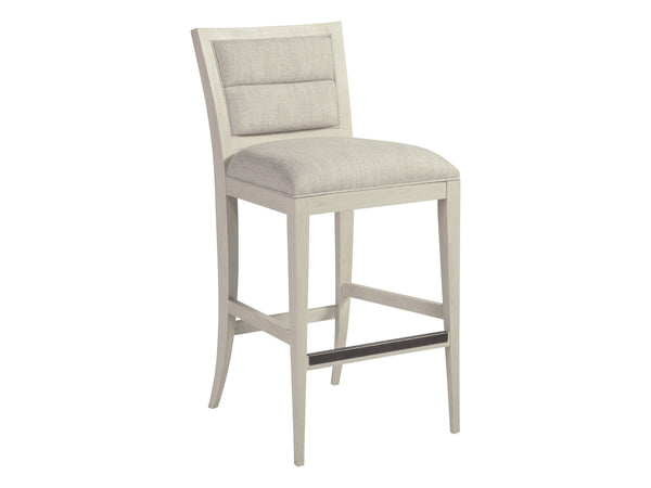 Lexington Artistica Home Stella Stylish Mid-century Bar Stool With Cerused White Gray Finish And Soft Linen Weave Upholstery Antiqued White Wood 2262-896-01