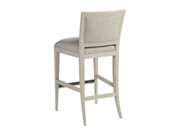 Lexington Artistica Home Stella Stylish Mid-century Bar Stool With Cerused White Gray Finish And Soft Linen Weave Upholstery Antiqued White Wood 2262-896-01