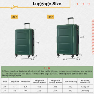 English Elm 2 Piece Abs Hard Shell Spinner Luggage Set with Tsa Lock Expandable Travel Suitcases Green N732P198744F