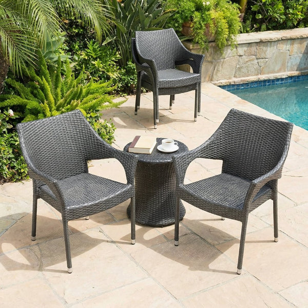 English Elm Mirage Outdoor Stackable Pe Wicker Armchair Set of Four with Iron Frame Patio Seating N762P377143E