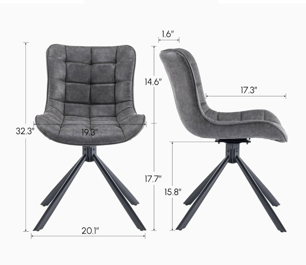 English Elm Mid-Century Modern Swivel Dining Chair Set Of 2 - Adjustable Height, Tufted Faux Leather Accent Chairs T3903P405995