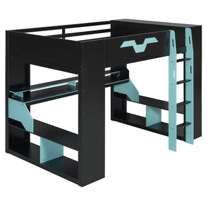 English Elm Full Size Gaming Loft Bed with Rgb Lighting Built-in Desk and Usb Charging Ports Blue LT000275AAC