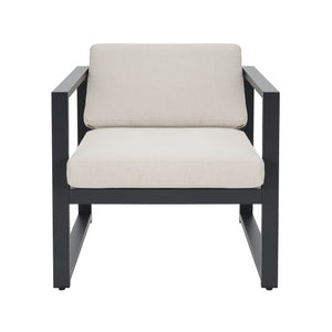 English Elm Christopher Knight Home® - NAVAN Aluminum 4-Piece Chat Set with Beige Olefin Cushions, Black Finish, Comfortable Outdoor Seating N775P243378B