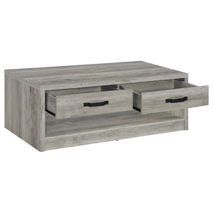 English Elm Nuberg Driftwood Gray Living Room Coffee and End Table Set with Storage Shelves B062S01520