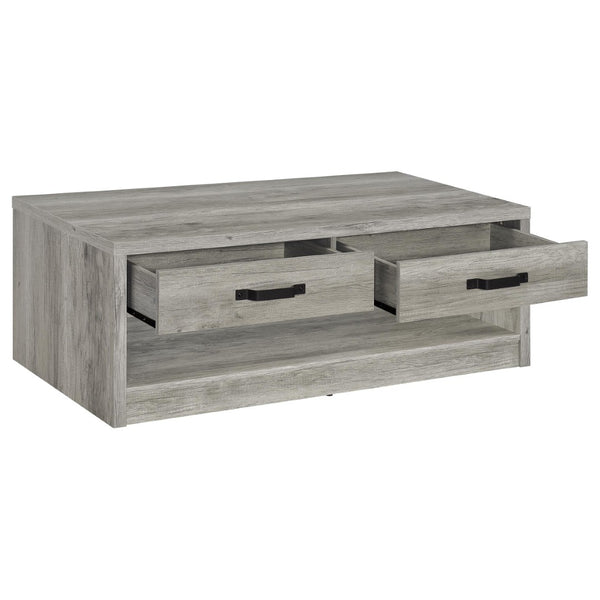 English Elm Nuberg Driftwood Gray Living Room Coffee and End Table Set with Storage Shelves B062S01520