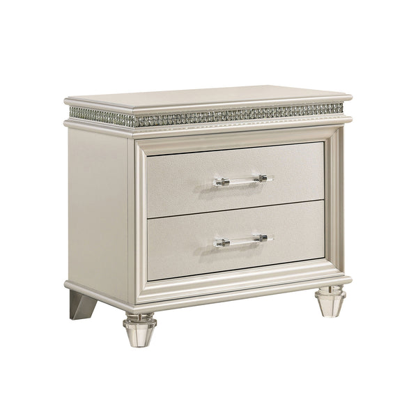 English Elm Crystal Glam Mirror Nightstand with 2 Drawers in Pearl White — Acrylic Legs, Crystal Accents, Modern Luxury B016P251600