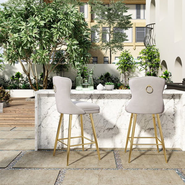 English Elm Bar Stools Set Of 2 - Luxurious Gray Velvet Wingback Chairs With Nailhead Trim For Modern Spaces T3623P363073