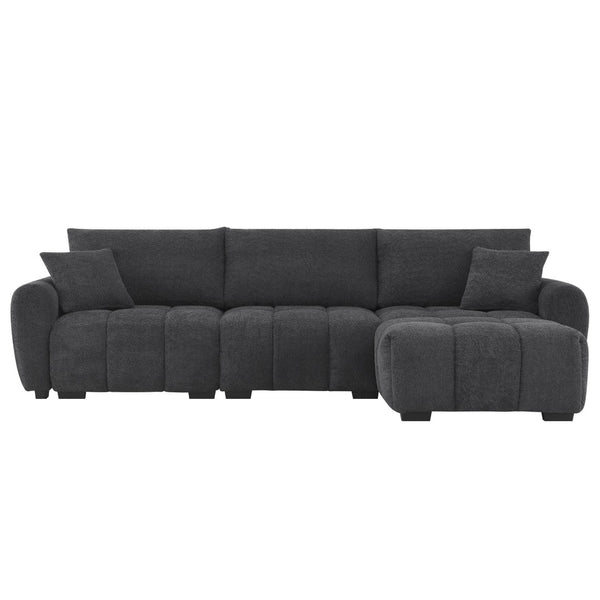 English Elm [video] Boucle L-shape Modular Sectional with Ottoman Four Seat Living Room Sofa N723S0008B