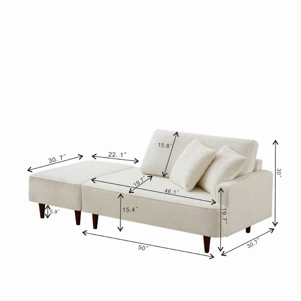 English Elm Indoor Boucle Chaise Lounge with Detachable Ottoman Convertible Daybed Bedroom Reading Nook White W5515P438693
