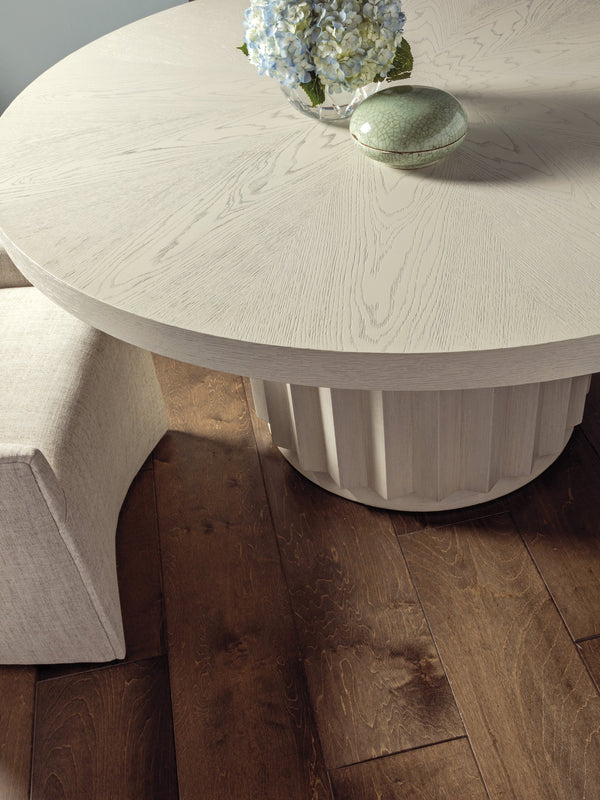 Lexington Artistica Home Sarto Dining Table - Stunning Cerused White Grey Finish With Unique Sunburst Top And Scalloped Base Light Gray Wood 2266-870c