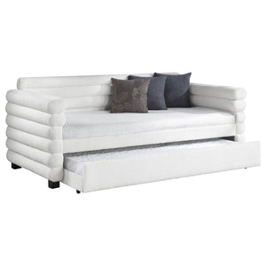 English Elm Fandango Boucle Upholstered Twin Daybed with Trundle Pull Out for Modern Bedrooms B062S01631