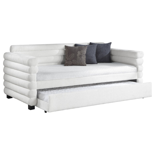 English Elm Fandango Boucle Upholstered Twin Daybed with Trundle Pull Out for Modern Bedrooms B062S01631