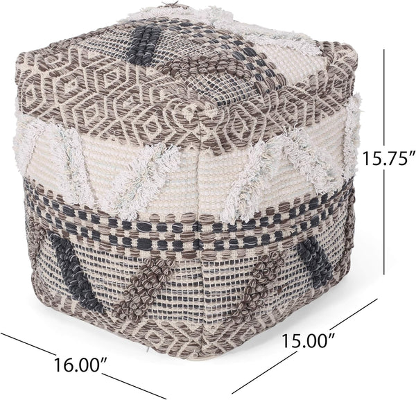 English Elm Christopher Knight Home® - WOVEN Wool Pouf Multi-Color Handwoven Boho Cotton Cube with Removable Zip Cover & Polystyrene Fill 67864.00