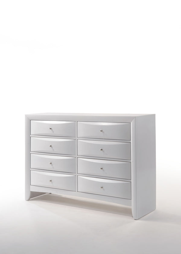 English Elm Ireland Eight-Drawer Dresser with Okume Veneer Top, Brushed Nickel Knobs and Durable Wood Frame White 61 L x 19 W x 45 H B2726P257361