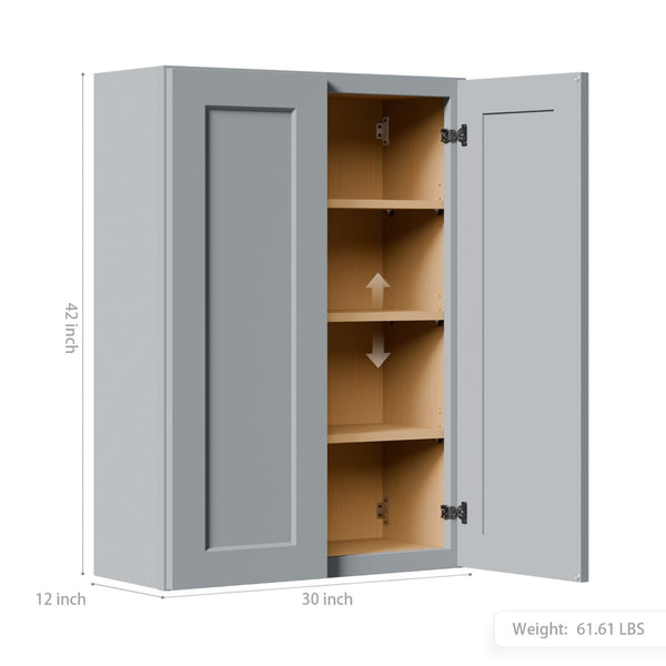 English Elm Gray Shaker Solid Wood Wall Cabinet Soft Close Doors Adjustable Shelves Kitchen Storage W5662P465944