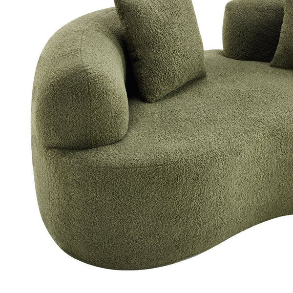 English Elm 66.93 Inch Curved Teddy Velvet Loveseat Sculptural Compact Sofa for Apartments Green W3612P406627